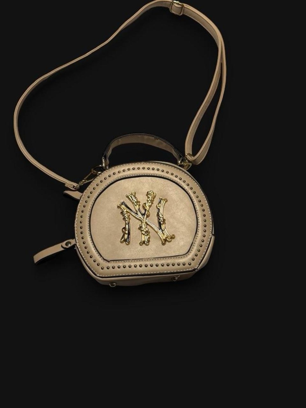 NY Collection Beige Round Crossbody with Gold Hardware